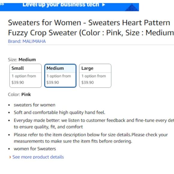 Women's Pink Sweater Heart Pattern Fuzzy Crop Sweater Size Medium - Picture 6 of 8